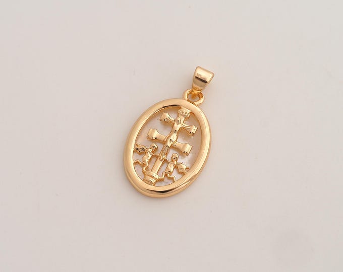 Fritillaria Caravaca Cross Pendant,Religious Pendant,18K Gold Filled Christian Charm,DIY Jewelry Accessories,27.7x15.5x3mm