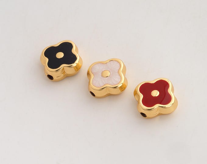 18K Gold Filled Lucky Grass Spacer Beads,Enamel Flower Beads,Lucky Beads,DIY Jewelry Supplies,15x6mm Hole 2.5mm
