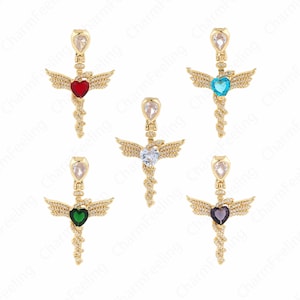 Cross Pendant, MicroPave CZ Wings Cross Charm,18K Gold Filled Cross Necklace,Cross Jewelry, DIY Jewelry Making 46x29x5mm
