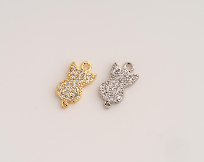CZ Cat Pendant,Animal Pendant,18K Gold Filled Cat Charm,DIY Jewelry Accessories,14.7x8x2.2mm