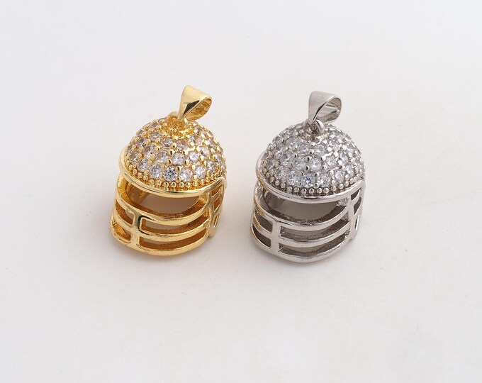 CZ Rugby Helmet Pendant,Sports Pendant,18K Gold Filled Helmet Charm,DIY Jewelry Accessories,24x16.3x18mm
