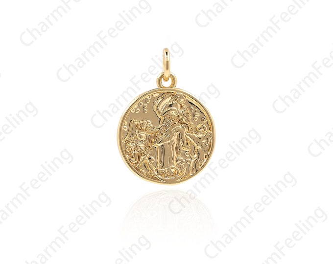 Medal Necklace, Gold Coin Pendant,Round Charm, Roman Coin Pendant, Gilded Charm, DIY Jewelry Making Accessories 20.8x15x1.4mm 1pcs