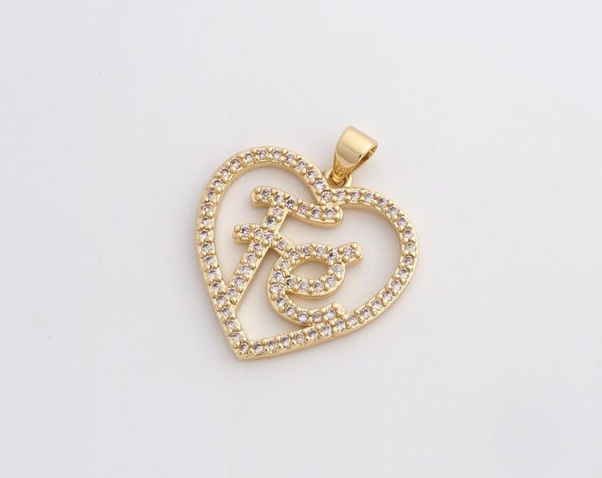CZ Heart Pendant,Fe Pendant,18K Gold Filled Letter Charm,DIY Jewelry Accessories,28.4x24x2.4mm