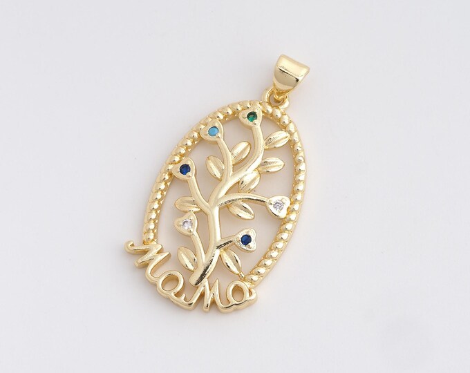 18K Gold Filled Heart Tree Pendant,Tree Of Life Necklace,Oval Charm,Tree Of Life Charm,DIY Jewelry Accessories,35.3x18.4x2.8mm