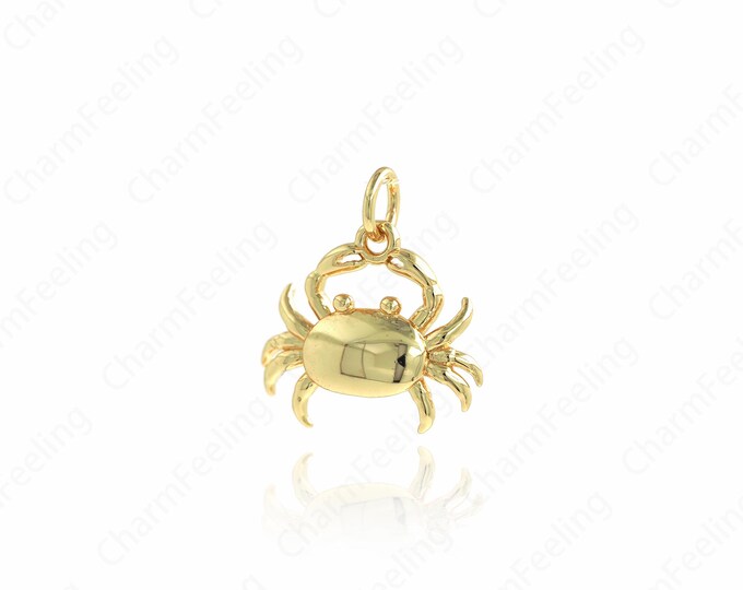 Gold Crab Pendant,Sea Life Pendant, Ocean Charm, 18K Gold Filled Crab Necklace, DIY Jewellery Supplies, 16.7x15.5x3mm
