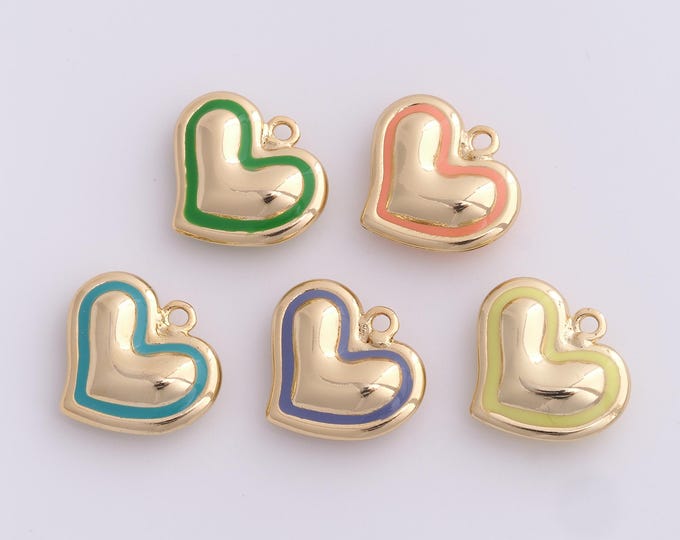 Enamel Heart Pendant,Heart Necklace, 18K Gold Filled Heart Charm, Love Necklace, DIY Jewelry Accessories,18.2x20x6.3mm