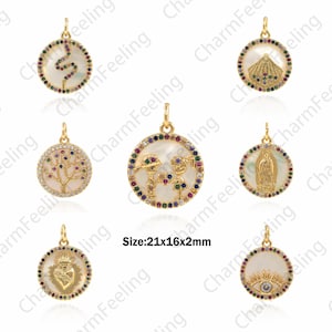 18K Gold Filled Pearl Pendant, Snake Charm, Micropavé CZ Round Charm, Eye Charm, Tree Charm, Heart Charm, Character Charm, Pearl Charm