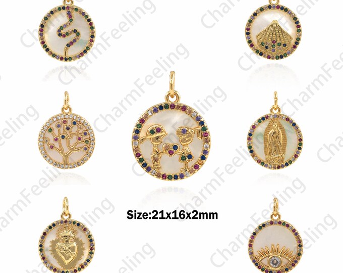 18K Gold Filled Pearl Pendant, Snake Charm, Micropavé CZ Round Charm, Eye Charm, Tree Charm, Heart Charm, Character Charm, Pearl Charm