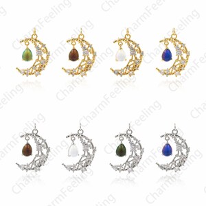 18K ゴールドフィルド ウォータードロップネックレス、三日月チャーム、マイクロパヴェ CZ ウォータードロップネックレス、ムーンペンダント、DIY ジュエリー製作用品、31x20x4.5 mm