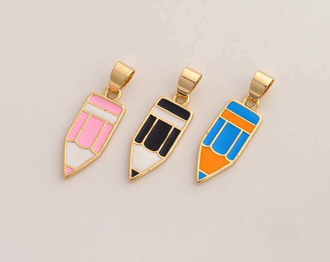 Enamel Pencil Pendant,Pencil Pendant,18K Gold Filled Pencil Charm,DIY Jewelry Accessories,28.8x8.8x1.6mm