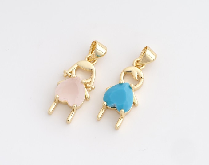 CZ Couple Pendant,Heart Pendant,18K Gold Filled Boy Girl Charm,DIY Jewelry Accessories,Boy:25.4x9.6x5.3mm Girl：25x9.6x5.2mm