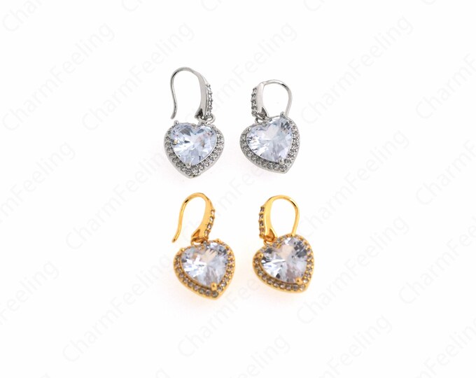 1 Pair,Micropaved CZ Love Earrings,Heart-Shaped Earrings, Love Charm, 18K Gold Filled Love Earrings, A Gift For Her,21x10.5x8.5mm