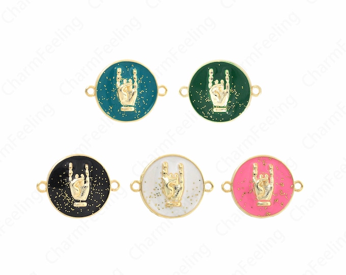 Rock Connector, 18K Gold Filled Circular Connector, Gesture Connector, Enamel Charm, DIY Jewelry Supplies, 17x22x3.2mm