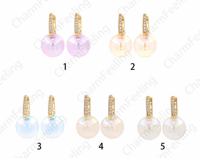 Micropavé CZ Round Earrings, 18K Gold Filled Crystal Earrings, Glass Earrings, Ball Earrings, DIY Jewelry Supplies, 22x12mm