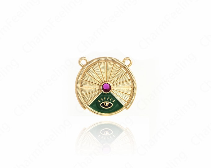 Micropavé CZ Evil Eye Pendant,18K Gold Filled Round Charms,Enamel Charms,Magic Eye Pendant,DIY Jewelry Supplies,18.5x19.5x2mm