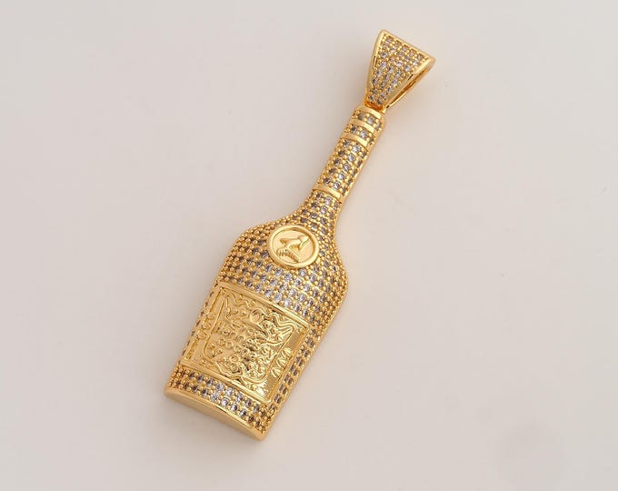 CZ Champagne Pendant,Wine Pendant,18K Gold Filled Champagne Charm,DIY Jewelry Accessories,67x19.2x9.8mm