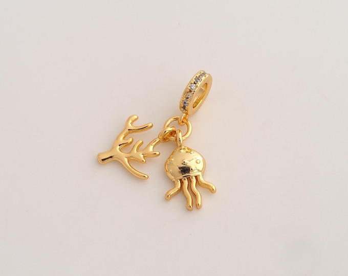 CZ Jellyfish Pendant,Marine Life Pendant,18K Gold Filled Coral Charm,DIY Jewelry Accessories,24.3x19x2.5mm