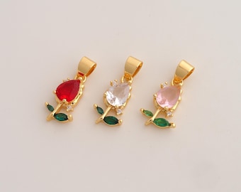 CZ Tulip Pendant,Flower Pendant,18K Gold Filled Tulip Charm,DIY Jewelry Accessories,23.3x9.5x4.6mm