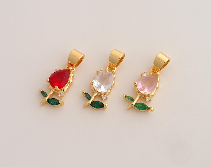 CZ Tulip Pendant,Flower Pendant,18K Gold Filled Tulip Charm,DIY Jewelry Accessories,23.3x9.5x4.6mm
