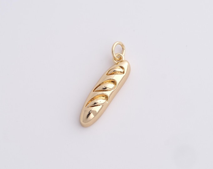 Gold Bread Pendant 18K Gold Filled Food Pendant Baguette Pendant DIY Jewelry Making,24x6x4.3mm