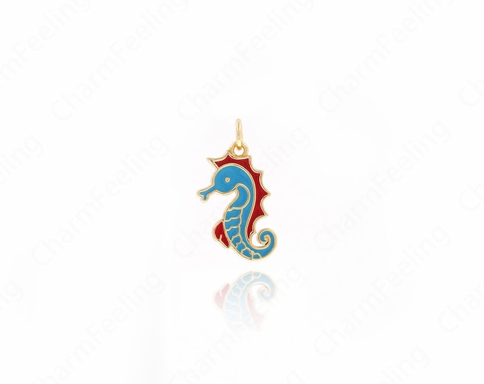 18K Gold Filled Enamel Seahorse Pendant,Enamel Necklace,Seahorse Charm,Sea Animal Pendant,DIY Jewelry Supplies,22x11.2x2mm