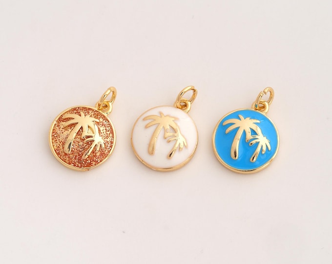 Enamel Coconut Tree Pendant,Palm Tree Pendant,18K Gold Filled Tree Charm,DIY Jewelry Accessories,18.5x13x3mm