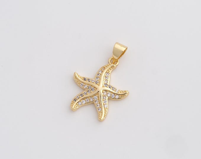 CZ Starfish Pendant,Starfish Pendant,18K Gold Filled Starfish Charm,DIY Jewelry Accessories,24.2x17.4x3mm