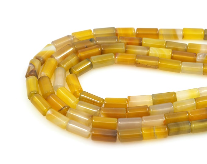 Lemon Citrine Cylindrical Bead, Gem Tube Bead Chain, Natural Stone Necklace, Natural Stone Chain, Topaz Necklace, 8x16mm