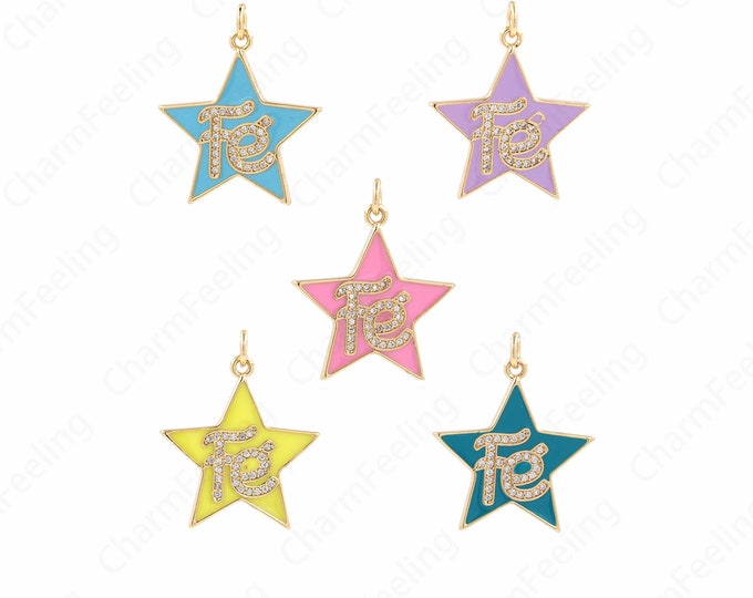 Enamel Pendant,Pentagram Pendant, Letter FE Pendant, 18K Gold Filled Letter Necklace, DIY Jewelry Supplies, 27x22.5x2.5mm