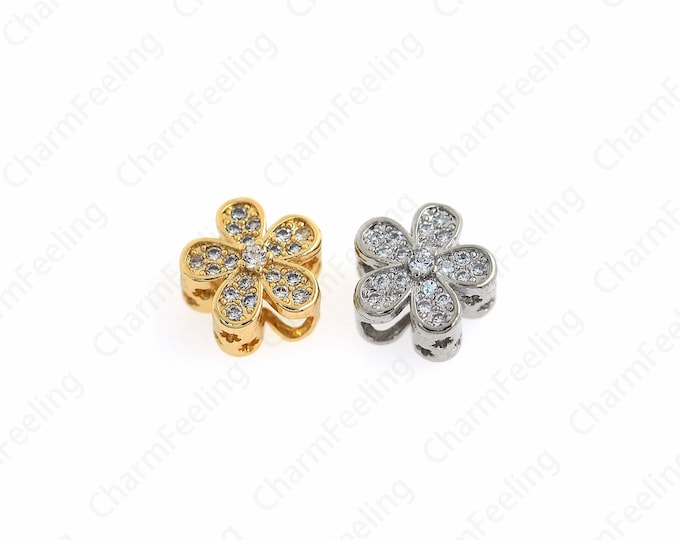 Micropavé CZ Bead Charm,18K Gold Filled Flower-Shaped Spacer Beads,Flower Beads,Flower Charm,DIY Fewelry Making Accessories,10x6mm