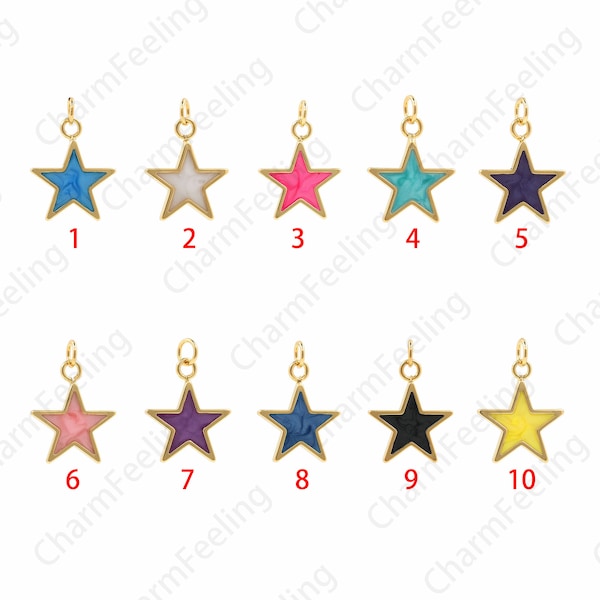 18K Or Rempli Tiny Enamel Star Charms Colorful Stars Enamel over Gold Base Celestial Jewelry Supplies 22x15.5x2mm