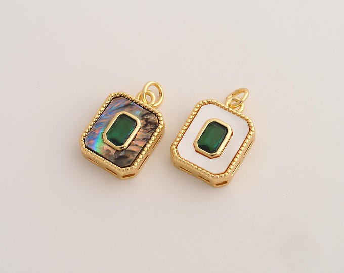 CZ Square Pendant,Fritillaria Square Pendant,18K Gold Filled Square Charm,DIY Jewelry Accessories,20x12.3x4.6mm