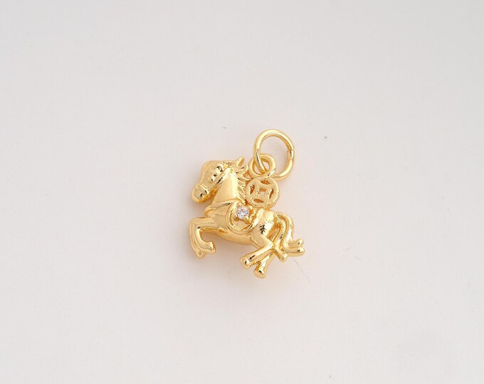CZ Horse Pendant,Animal Pendant,18K Gold Filled Horse Charm,DIY Jewelry Accessories,18.4x16x6.5mm