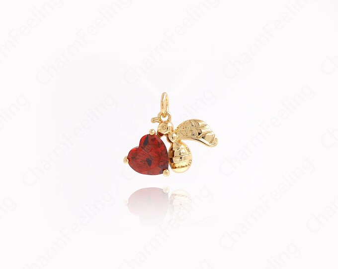 Bee Pendant,Insect Necklace, Micropavé CZ Bee Charm,18K Gold Filled Animal Necklace,Animal Charm,DIY Jewelry Accessories,15.5x18.5x4.5mm