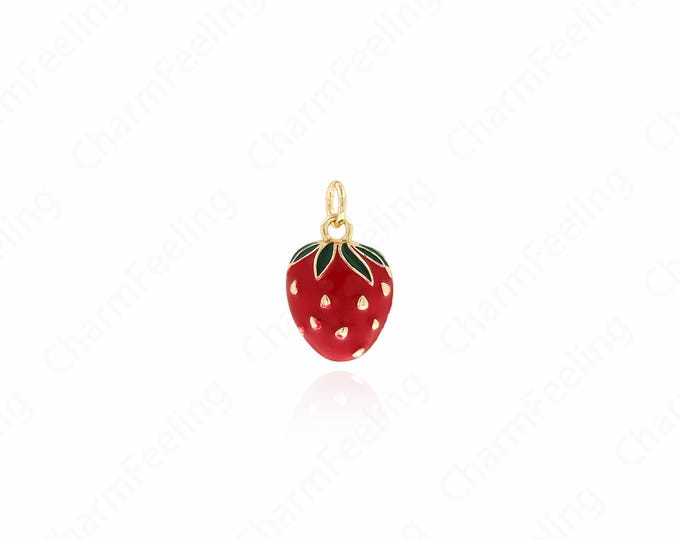 Strawberry Pendant,18K Gold Filled Fruit Necklace,Strawberry Necklace,Fruit Jewelry,Strawberry Charm,DIY Jewelry Accessories 18.5x11x4.2mm