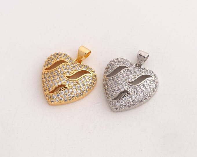 CZ Heart Pendant,Love Pendant,18K Gold Filled Heart Charm,DIY Jewelry Accessories,24x19x6.5mm
