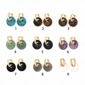 Natural Stone Earrings,Drop Stud Earrings, 18K Gold Filled Round Earrings, Thick Gold Earrings, Gift for Her