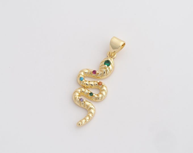 CZ Snake Pendant,Animal Pendant,18K Gold Filled Snake Charm,DIY Jewelry Accessories,23.2x11.3x3.4mm