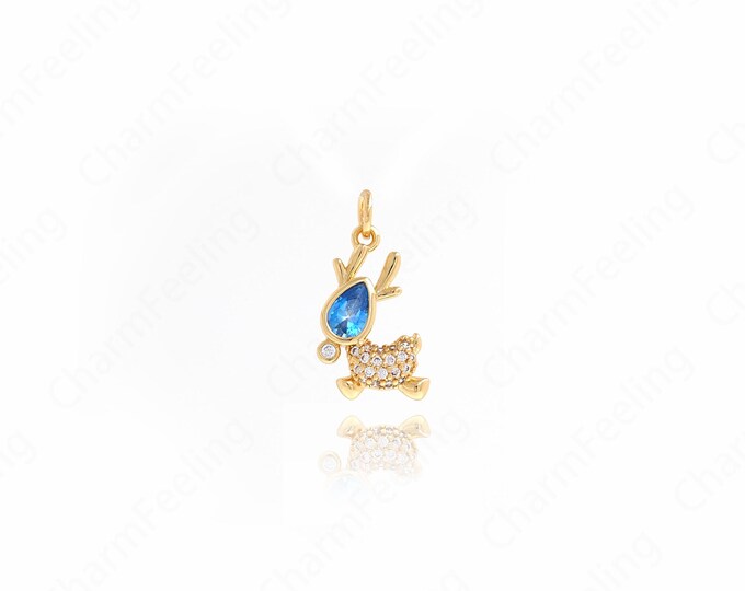 18K Gold Filled Reindeer Pendant,MicroPave CZ Christmas Deer Pendant, Fawn Necklace, Christmas Collection, Animal Charm 20.8x11.5x2.7mm