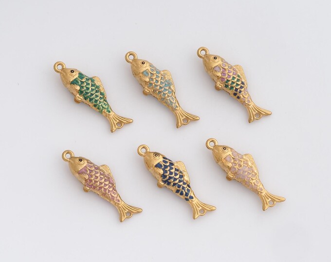 Enamel Fish Connector,Dainty Fish Charm, 18K Gold Filled Koi Fish Connector,DIY Jewelry Accessories 26x9x5.4mm