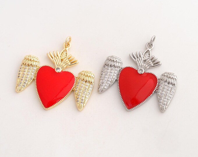 CZ Heart Pendant,Enamel Love Pendant,18K Gold Filled Heart Charm,DIY Jewelry Accessories,35.8x33.4x3.4mm