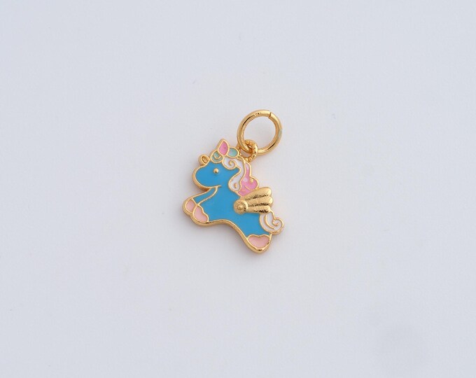 Enamel Charm,Unicorn Pendant, Horse Necklace,Animal Charm, 18K Gold Filled Unicorn Charm, DIY Jewelry Supplies, 14.4x11x1.3mm