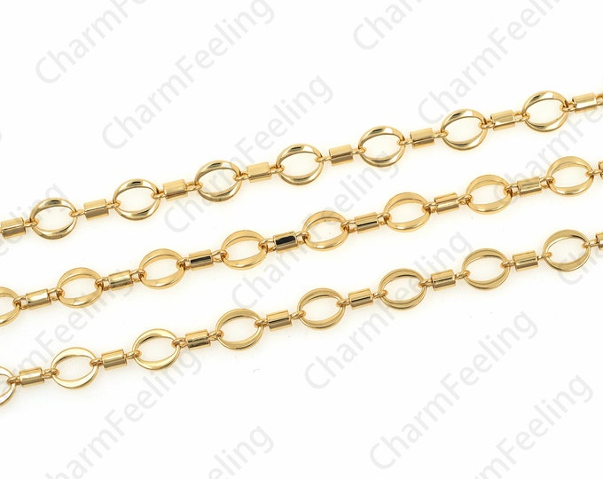 Paper Clip Chain, Rectangular Link Chain, 18K Gold Filled Bracelet Necklace Accessories, O-Shaped Chain, Rectangle Chain