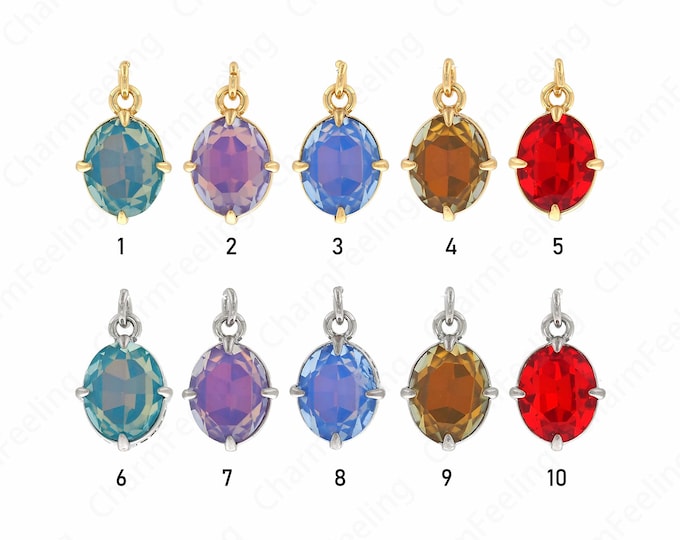 Micropavé CZ Single Stone Necklace, 18K Gold Filled Oval Pendant,Single Stone Charm,DIY Jewelry Supplies,16.5x10x7mm