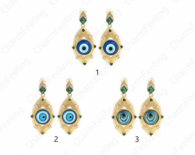 1 Pair,18K Gold Filled Tassel Earrings,Enamel Eye Earrings, Large Round Earrings,Enamel Eye Earrings, Earring Accessories,46.5x20.5x6.5mm