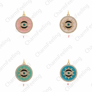 Micropavé CZ Eye Necklace, 18K Gold Filled Enamel Eye Pendant, Eye Charm, Enamel Charm, DIY Jewelry Accessories 27x21x2.5mm
