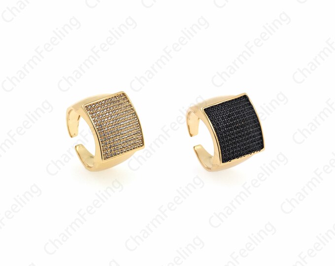 18K Gold Filled Adjustable Rings, Micropavé CZ Everyday Rings, Round Rings, Gold Open Rings, Ring Charm, DIY Jewelry Supplies