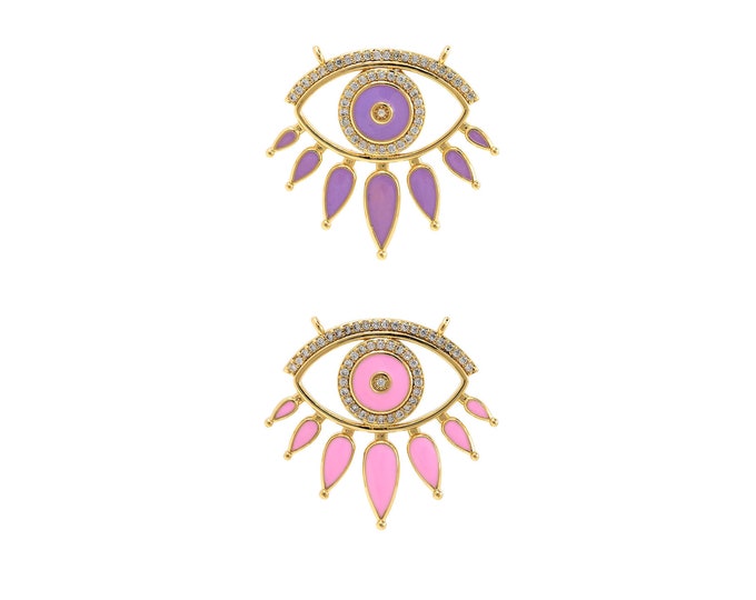 Enamel Eye Pendant, Micropavé CZ Devil's Eye Necklace,Lucky Eye Necklace, 18K Gold Filled Eye Charm, DIY Jewelry Supplies,25x27x3.3mm