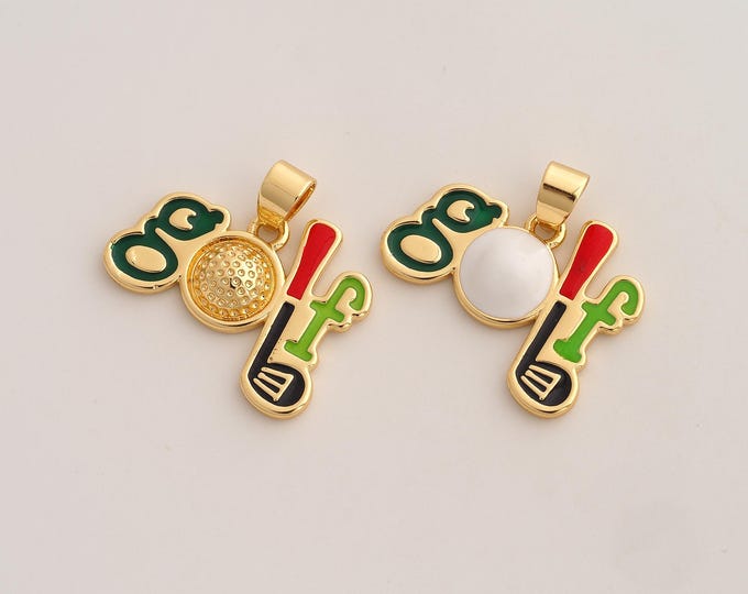 Enamel Golf Letter Pendant,Golf Pendant,18K Gold Filled Letter Charm,DIY Jewelry Accessories,22.6x24.5x3.6mm