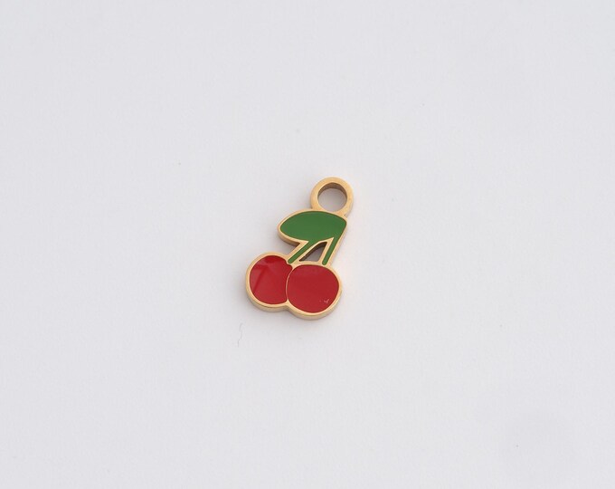 Enamel Cherry Charms,Dainty Fruit Charm, 18K Gold Filled Cherry Pendant,DIY Jewelry Accessories 11x7.5x1.5mm